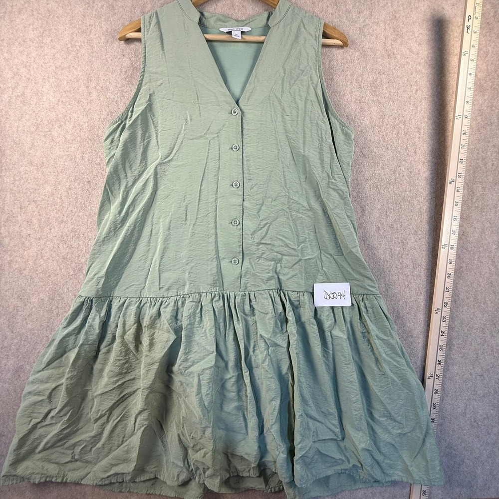 Nine West Womens Green Sleeveless Button Front Drop‎ Waist Tiered Mini Dress M